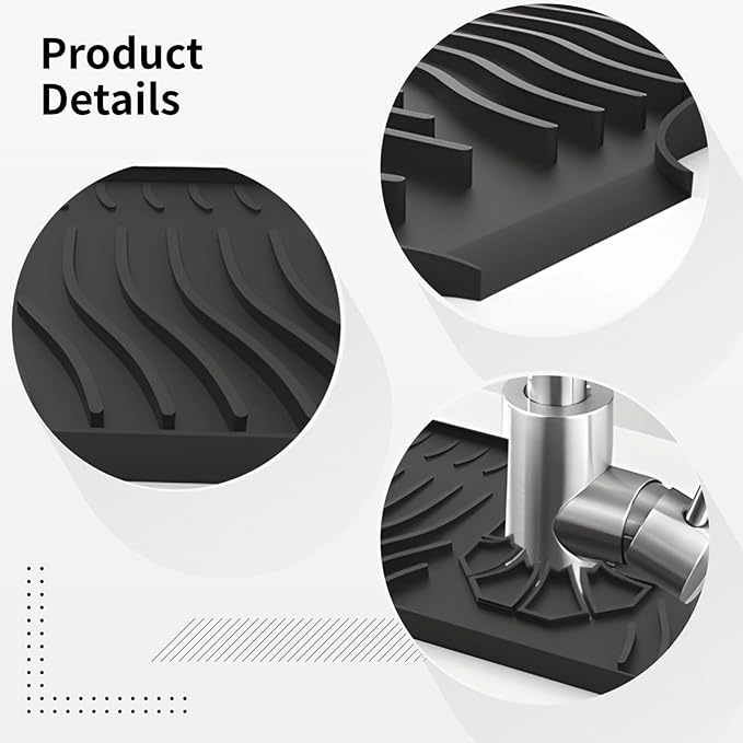 Silicone Black Kitchen Sink Splash Guard, 33 in Long Draining Mat with Central Drain Hole, Non-Slip Surface