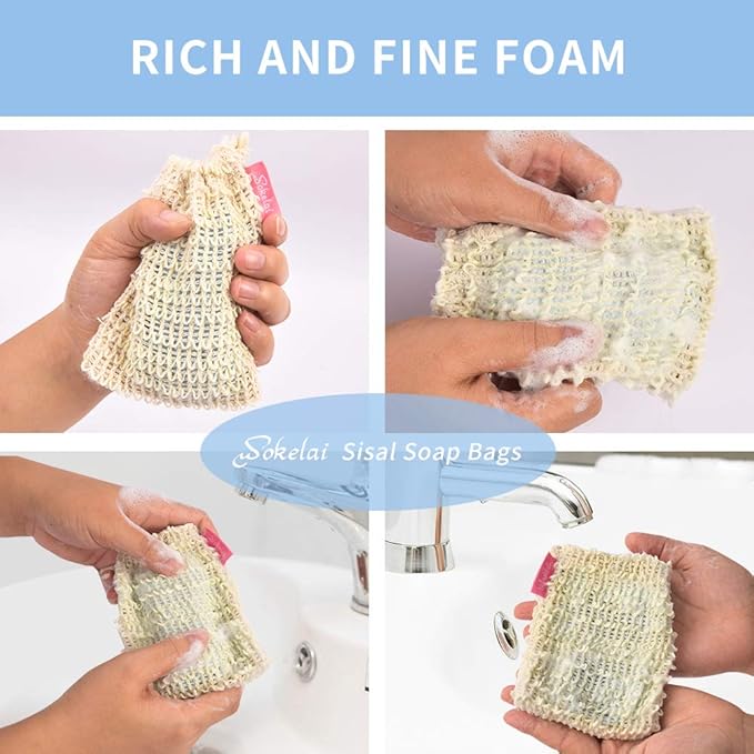 Bar Soap Saver Bags 6 Pieces, Shampoo & Conditioner Bar Holder for Preserve Soap Bars, Natural Sisal Soap Pouch for Exfoliating Body Scrubber, Travel Mesh Soap Pocket Soap Sack Use in Shower Bath