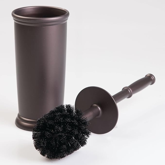 mDesign Toilet Bowl Brush and Holder - Covered Bathroom Brush - Standing Scrubber in Modern Holder - Space Saving, Deep Cleaning - 2 Pack - Hyde Collection, Bronze