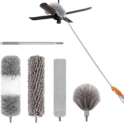 5PCS Retractable Washable Curved Microfiber Duster, with Extension Pole Feather Duster, Reusable Bendable Washable Dusters Set, for Cleaning Ceiling Fan, High Ceiling