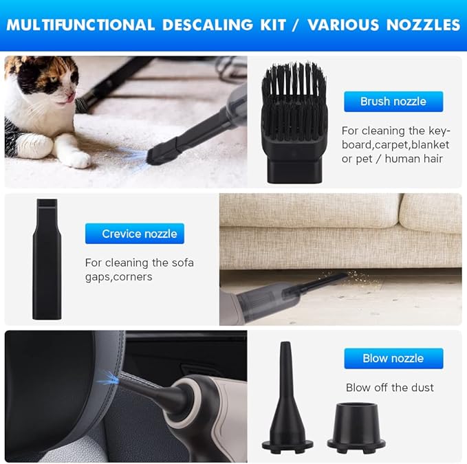 Handheld Vacuum Cleaner, 3-in-1 Cordless Car Vacuum Cleaner Rechargeable 120W/9000PA High Power, Portable Wet Dry Mini Vacuum for Car Home Pet Hair