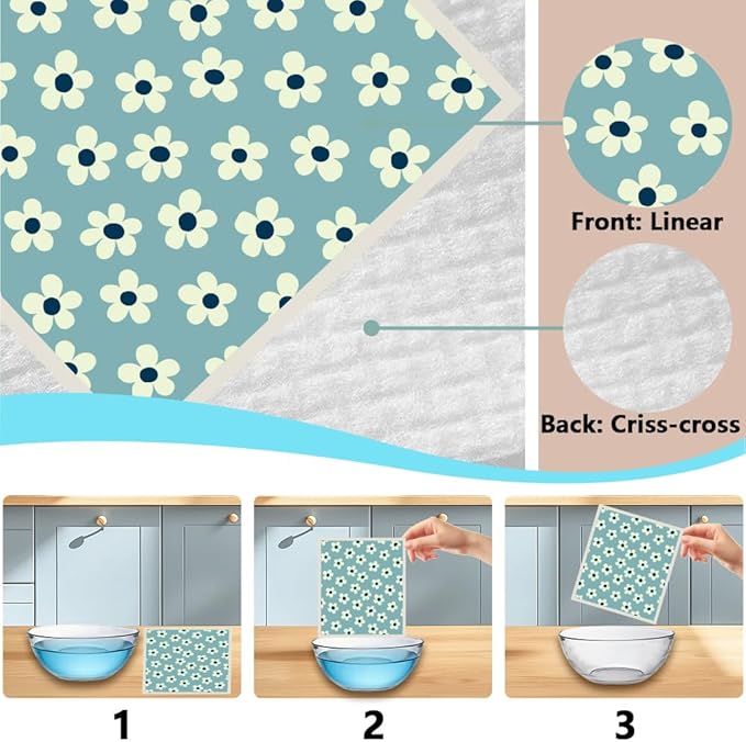 6Pcs 6 Styles Swedish Dishcloths for Kitchen Reusable Quick Drying Sponge 7.7 x 6.8 Inch Countertop Cleaning, Floral Dish Cloths Absorbent Decorative Towels for Dishes Home Tableware Use