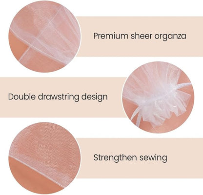Meowoo 100pcs Small Organza Bags, 3x4in White Jewelry Pouches, Mesh Drawstring Bags For Candy, Christmas, Festivals, Wedding, Bathroom Soaps, Makeup Organza, Wrapping Supplies