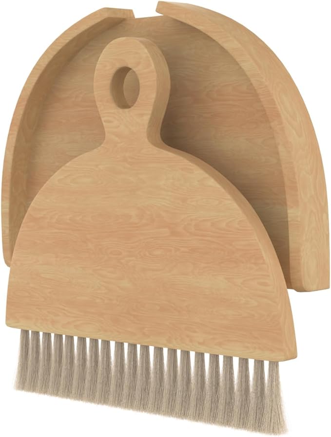 Desktop Table Dustpan and Brush Set for Home - Portable Cleaning Combo with Real Wood - Compact Brush for Sweeping