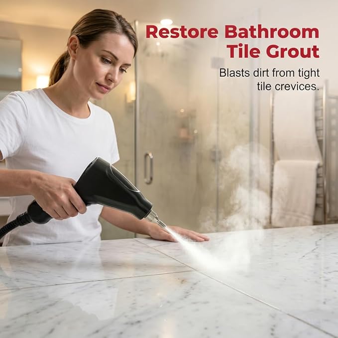 2500W High Pressure Handheld Steam Cleaner + 1.1L Large Capacity Tank + 229°F High Temp Steam for Home Deep Cleaning, Portable Pressurized Steamer for Grout, Tile, Car, Furniture & Kitchen (White)