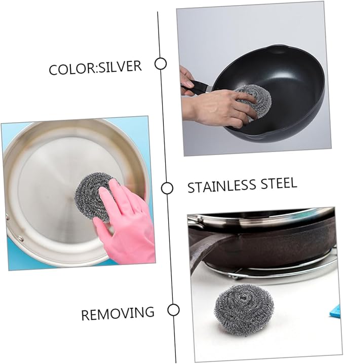 Cabilock 20pcs Pan Cleaning Scrubbers Metal Scrubber Balls for Pot Grill and Oven Cleaning Non-Shedding Kitchen Tool