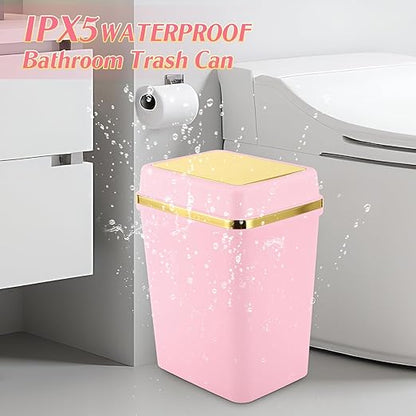 Bathroom Trash Can with Lid 4 Gallon Pink Trash Can Bedroom Trash Can Small Garbage Can with 150 Counts Trash Bags for Small Bathroom Bedroom Office