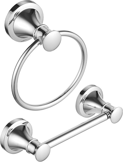 RUMOSE Toilet Paper Holder and Hand Towel Ring Polished Chrome Wall Mount Bathroom Hardware Accessories 2 PCS Set Flexible Pivoting Toilet Tissue Roll Holder and Towel Hanger, Stainless Steel