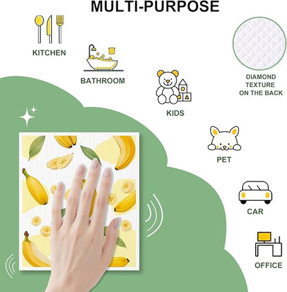 4 PCS Swedish Dishcloths, Reusable Kitchen Dish Cloths, Super Absorbent Cellulose Sponge Cloths, Odor Resistant, Dishwasher Safe & Multi-Purpose Cleaning Cloths