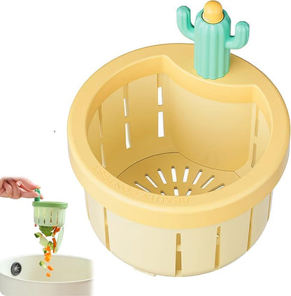 Cactus Kitchen Sink Drain Strainer, Cactus Sink Strainer, Automatic Pressing Sink Filter, Self-Cleaning Sink Strainer,Press Automatic Dumping Basket, Kitchen Sink Waste Collector Filter(Cactus-Yellow)