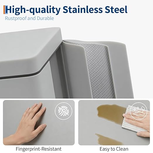 40L Dual Compartment Trash Can, Stainless Steel Kitchen Recycling Bin with Lid, Odor Control Soft Close Step Trash Can, Fingerprint Resistant Garbage Can with 2 Removable Inner Buckets, White