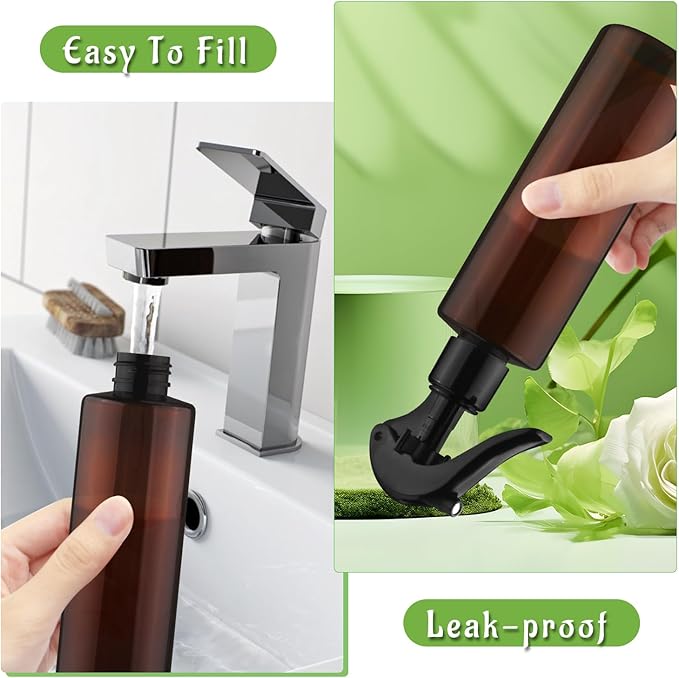 6-Pack 200ml Brown PET Plastic Spray Bottles with Black PP Head Empty Fine Mist Liquid Sprayer Multi-Purpose Atomizer Dispenser for Home,Garden and Beauty