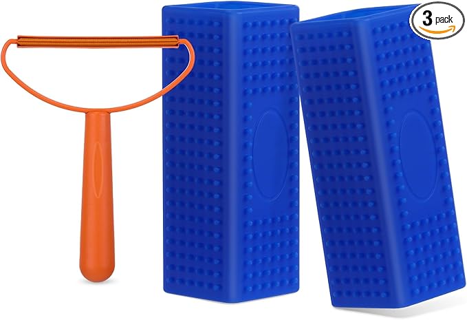 Honeydak 3 Pieces Hair Remover Tool Dog Hair Remover Pro Silicone Cleaner Brush Roller Fuzz Hairball Brush for Carpet Rake, Car Mat, Couch, Pet Bed, Clothes(Blue, Orange)