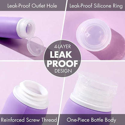 Muslish 21 Pack Travel Bottles for Toiletries, Leak-Proof TSA Compliant Silicone Travel Size Containers for Shampoo and Conditioner, BPA Free with Toiletry Bag (Purple)