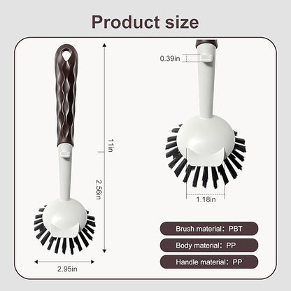 Dish Brush, 2 Pack with Comfortable Handle, with Built-in Scraper, Scrub Brush with Medium Firm bristles for Cleaning Dishes, Sink, Pots (Brown)
