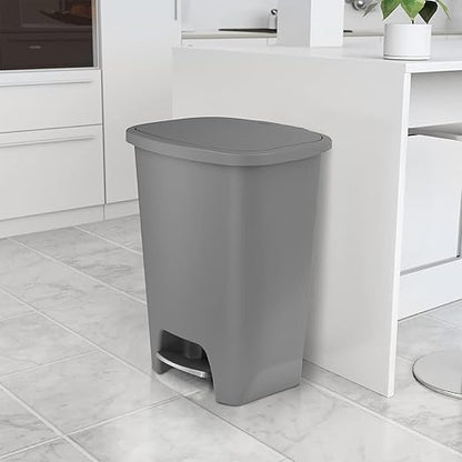 Glad Kitchen Trash Can | Large Plastic Waste Bin with Odor Protection of Lid | Hands Free with Step On Foot Pedal and Garbage Bag Rings, 20 Gallon, Grey