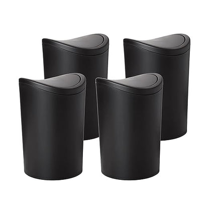 Superio Small Bathroom Trash Cans with Lid 4 Pack (1 1/2 Gallon, 6 Liter), Modern Matte Black Mini Waste Bin with Swing Lid Plastic Garbage Can for Bathroom, Bedroom, Office, Under Desk