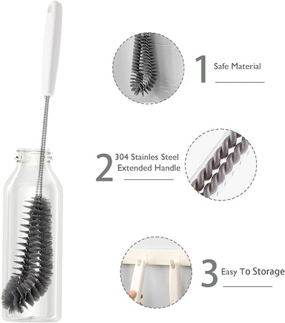 2-Pack 16 inches Long Handle Bottle Cleaning Brushes - Ideal for Coffee Glasses, Pots, Milk Cups, Mugs, Wine Bottles, and Baby Bottles (Black)