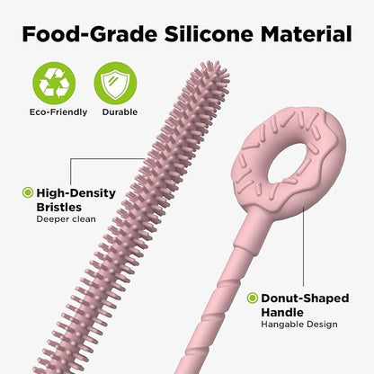 2 Pcs Silicone Straw Cleaner Brush, Extra Long Cleaning Brushes for Straws, 6mm&9mm, Pink