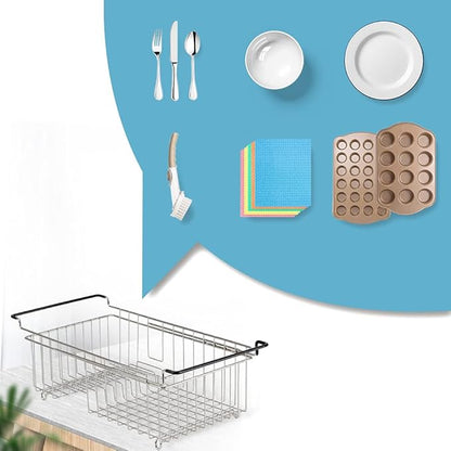 TreeLen Expandable Dish Drying Rack Over the Sink Small Dish Drainer in Sink Adjustable Rustproof Sink Strainers for Kitchen-304 Stainless Steel