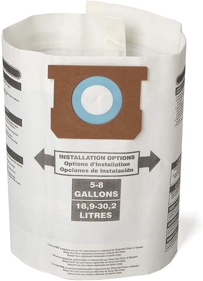 CRAFTSMAN CMXZVBE38767 General Purpose Wet Dry Vac Dust Collection Bags for Most 5 to 8 Gallon Shop Vacuums, Collects Dry Only Debris, Reduces Cleanup Time, 3-Pack
