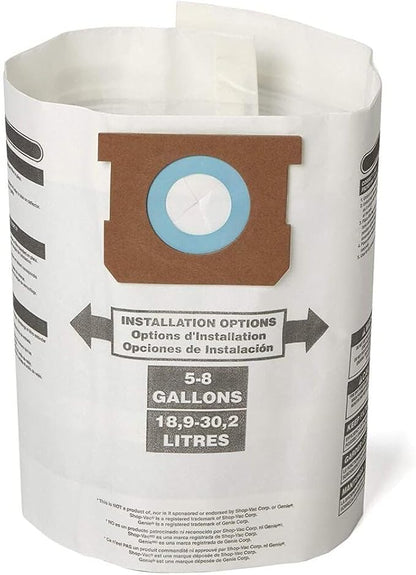 CRAFTSMAN CMXZVBE38767 General Purpose Wet Dry Vac Dust Collection Bags for Most 5 to 8 Gallon Shop Vacuums, Collects Dry Only Debris, Reduces Cleanup Time, 3-Pack