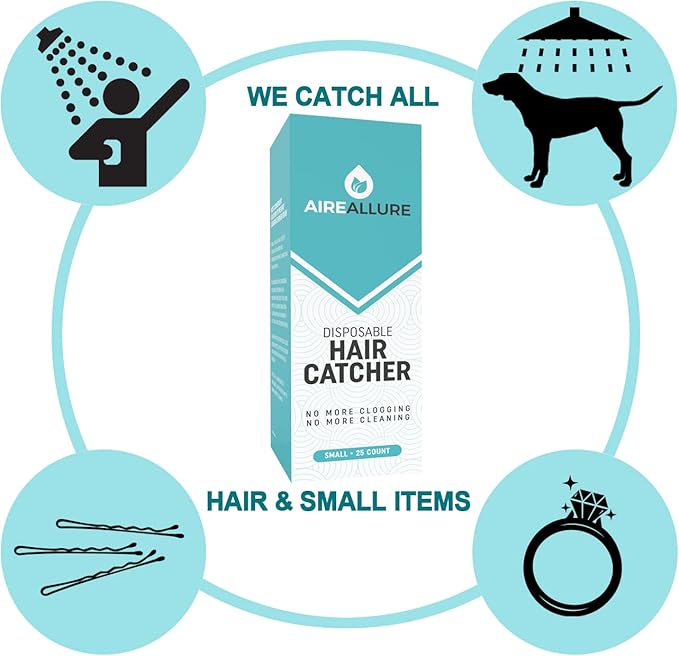 Aire Allure, 25 Pack, Hair Catcher for Bathroom Sink or Bathtub, White, Small