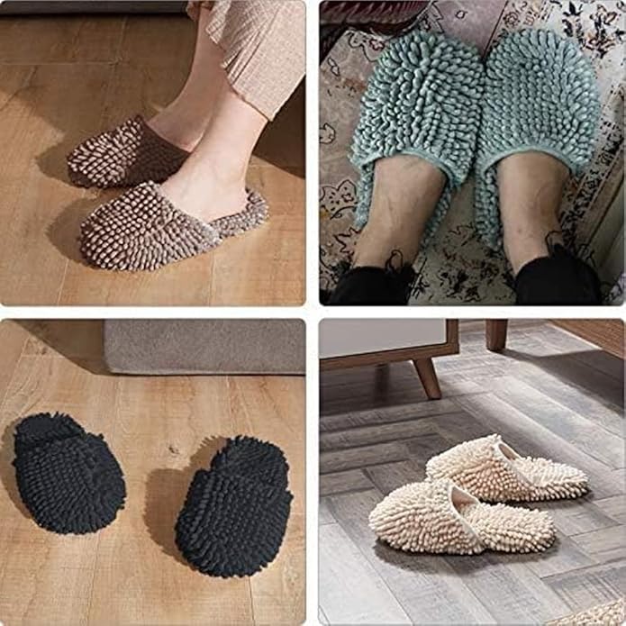 La La Pet 1 Pair Chenille House Mop Slippers Non-Slip Multi-Surface Slippers Floor Cleaning Shoes Tools Warm Microfiber Slippers in Winter