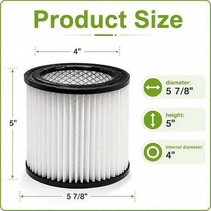 90398 Shop Vac Filter Replacement for Shop Vac 90398/118692, 9039800, 903-98-00, 9039833 Small Cartridge Filter Type AA, Fits Most 4 Gallon and Less Wet/Dry Vacuum Cleaner, 2 Pack