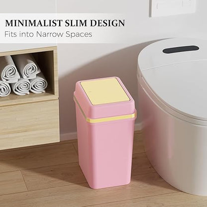 3 Pack Bathroom Trash Can with Lid 4 Gallon Small Trash Can with Press Top Lid Bathroom Garbage Can with 150 Counts Trash Bags for Kitchen Bedroom Office(Black White Pink)