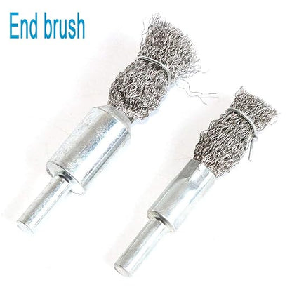 FPPO Stainless Steel Wire Wheel Brush & Crimped Cup Brush Kit for Drill,Fine Wire Diameter 0.0059 Inch,for Rotary Tool with 1/4-Inch Shank,Removal of Rust,deburring,Paint (7pcs)