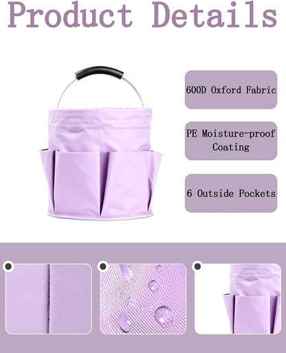 Cleaning Caddy with Handle, Cleaning Products Organiser, Foldable Storage Basket, Large Supply Organiser 17L with 6 Pockets, Portable Cleaning Caddy for Home & Garden (Purple)