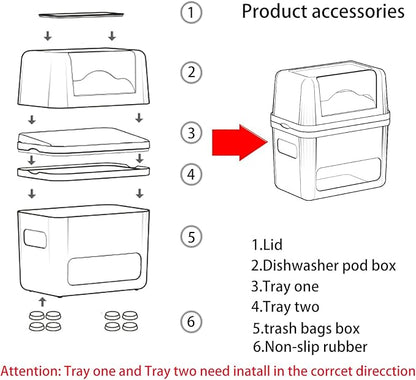 2-in-1 Trash Bag Dispenser & Laundry/Dishwasher Pods Container, Clear Acrylic Garbage Bag Holder with Removable Lids, Under Sink Organizer Kitchen Pantry Storage Box