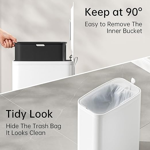 Small Bathroom Trash Can with Lid Soft Close, Step Pedal, 1.6 Gallon White Stainless Steel Garbage Can with Removable Inner Bucket, Includes 60 Trash Bags for Home Bedroom