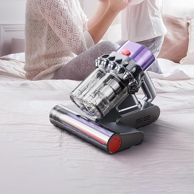 RAINPOT Saker Powerful UV Bed Vacuum Cleaner, 5-Cyclone Cordless Vacuum with Digital Display, 14kPa Strong Suction HEPA Filter, Portable Hand Vac for Mattress Carpet Pet Hair