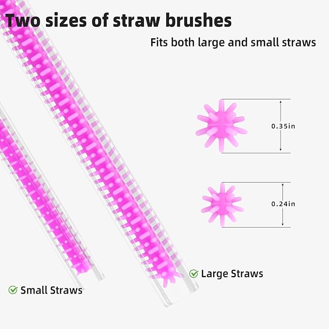 Silicone Straw Cleaner Brush, 4Pcs Reusable Straw Brush Set with Extra-Long Design for Cleaning Thin Metal Straws and Wider Milkshake Straws （6mm+9mm Purple)