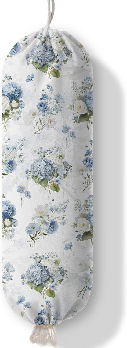 Plastic Bag Holder Dispenser, Floral Plastic Grocery Bag Organizer & Wall Mount Paper Trash Bags Saver Storage for Kitchen Home Pantry Decor, Hydrangea Floral Kitchen Decor