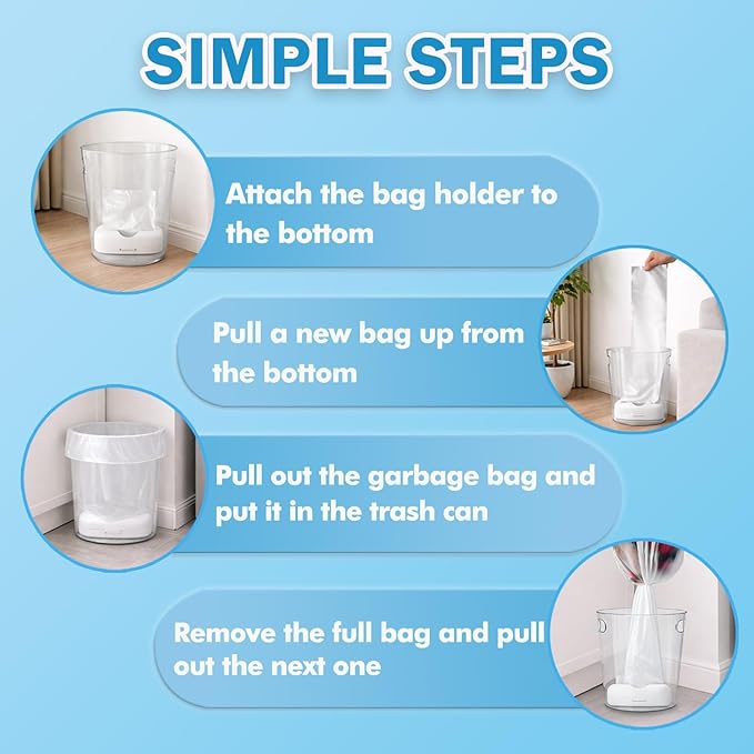 Teivio 4 Gallon Small Trash Bags with A Dispenser 150 Counts Garbage Bags, Organizer Waste Basket Bags, Bathroom Can Bin Liners, Plastic Bags for bottom of can, fit 12-15 Liter, 3,3.5,4.5 Gal, Clear