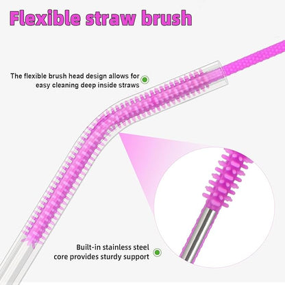 Silicone Straw Cleaner Brush, 4Pcs Reusable Straw Brush Set with Extra-Long Design for Cleaning Thin Metal Straws and Wider Milkshake Straws （6mm+9mm Purple)