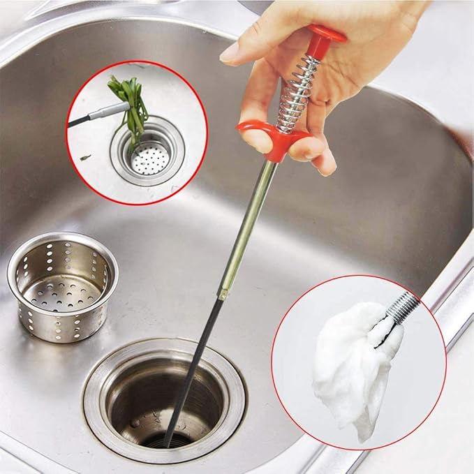 Drain Snake Drain Clog Remover Flexible Grabberable Pick Up Cleaning Tool Reacher Claw Stick, Drain Auger Grab Trash Hairs from Drain,Sink,Bathroom Tub Toilet Hose (24 Inch Drain Snake)