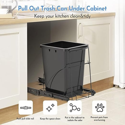 Tanamu Pull Out Trash Can Under Cabinet & Under Sink Garbage Can Pull Out，Heavy Duty Cabinet Organizer Roll Out Kit，Requires 13" W X 18" D Minimum Cabinets， Black Finish， (Waste Bin Not Included)