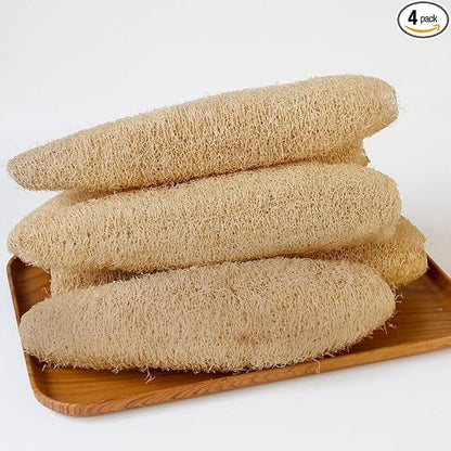 4PCK(12''-14'') Natural Organic Loofah Sponges - Large Exfoliating Shower Bath Luffa for SPA Beauty and Radiant Skin