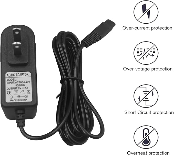 9V Charger for Electric Spin Scrubber, Compatible with LABIGO Cordless Spin Scrubber LA1 Pro, Replacement for Voweek VWS211 Power Cord Adapter