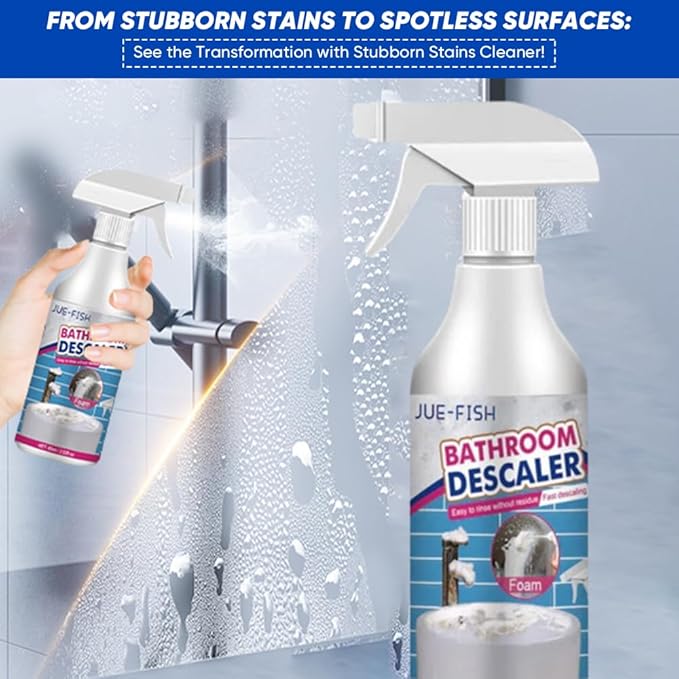 Bathroom Descaler Foam Cleaner 2025|Powerful Cleaner Spray for Shower,Bathtub,Glass,Faucet,Tile,Toilet|Strong Cleaning for Stubborn Stains&Limescale Removal with 2 Microfiber Cloths (1 PC-2oz)