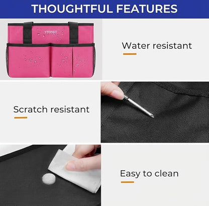 Ytonet Cleaning Caddy, Water Resistant Cleaning Supplies Organizer with Handle & Foldable Divider for Cleaners, Housekeeping Tote for Kitchen & Bathroom, Car Tool Caddy Organizer Bag, Rosered