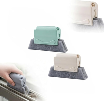 Window Track Cleaning Brush Set, Magic Window Groove Cleaner Tool for Sliding Door Tracks, Blinds & Baseboards, Gap Crevice Cleaning Brushes for Tile Lines, Shower Slots & Car Vents (Beige+Green)