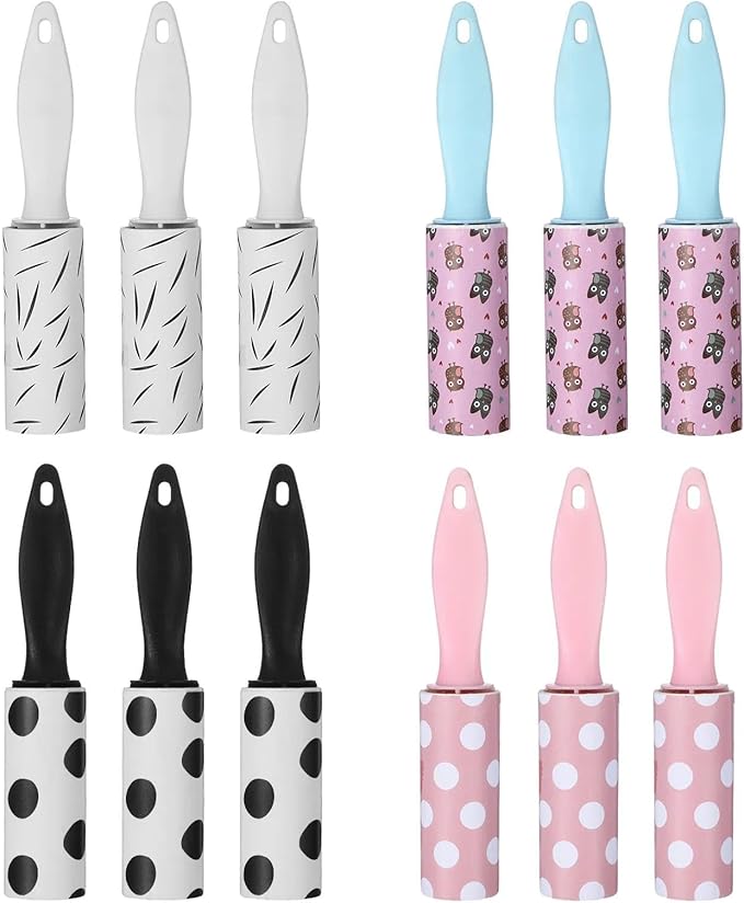 12 PCS Mini Lint Roller 360 Sheets Rollers for Pet Hair Extra Sticky Travel Size Pet Hair Remover Compact Lint Roller for Clothes Portable Sticky Remover Dust Furniture Car Seat Gift Bags