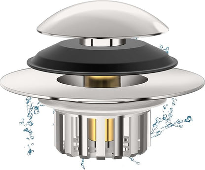 Universal 3 in 1 Bathtub Drain Stopper Bathtub, Pop-up Tub Stopper with Effective Filter Basket, Anti-Clogging Bathtub Drain Plug Bath Tub Stoppers for 1.45-1.8" Drain Shoe, Brushed Nickel