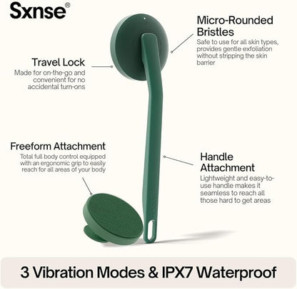 Aura Body Clean Pro⁺ - Silicone Electric Body Scrubber for Acne, Ingrown Hair & KP - IPX7 Waterproof, Rechargeable Exfoliating Shower Brush with Handle. Freeform Grip, & 7000+ Sonic Vibration - Forest