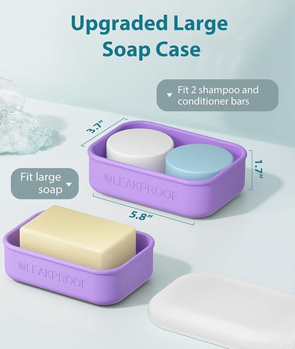 Quatish Large Leakproof Travel Soap Case, Solid Shampoo Bar Holder, Silicone Soap Box with Draining Layer, Enhanced Soap Container, Suitable for Camping, Gym, Bathroom, Outdoor Essentials, Purple